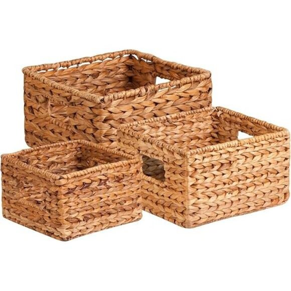 Wicker storage baskets set nesting woven bins home organizer shelf decor - Picture 7 of 7